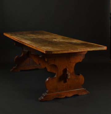 Early 18th century large walnut trestle table Early 18th century large walnut trestle table