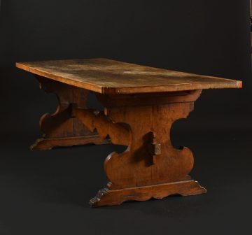 Early 18th century large walnut trestle table Early 18th century large walnut trestle table